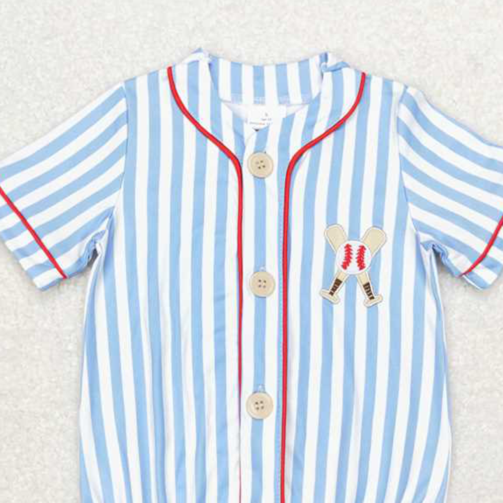 SR1459 RTS NO MOQ Short sleeves stripe baseball baby kids romper