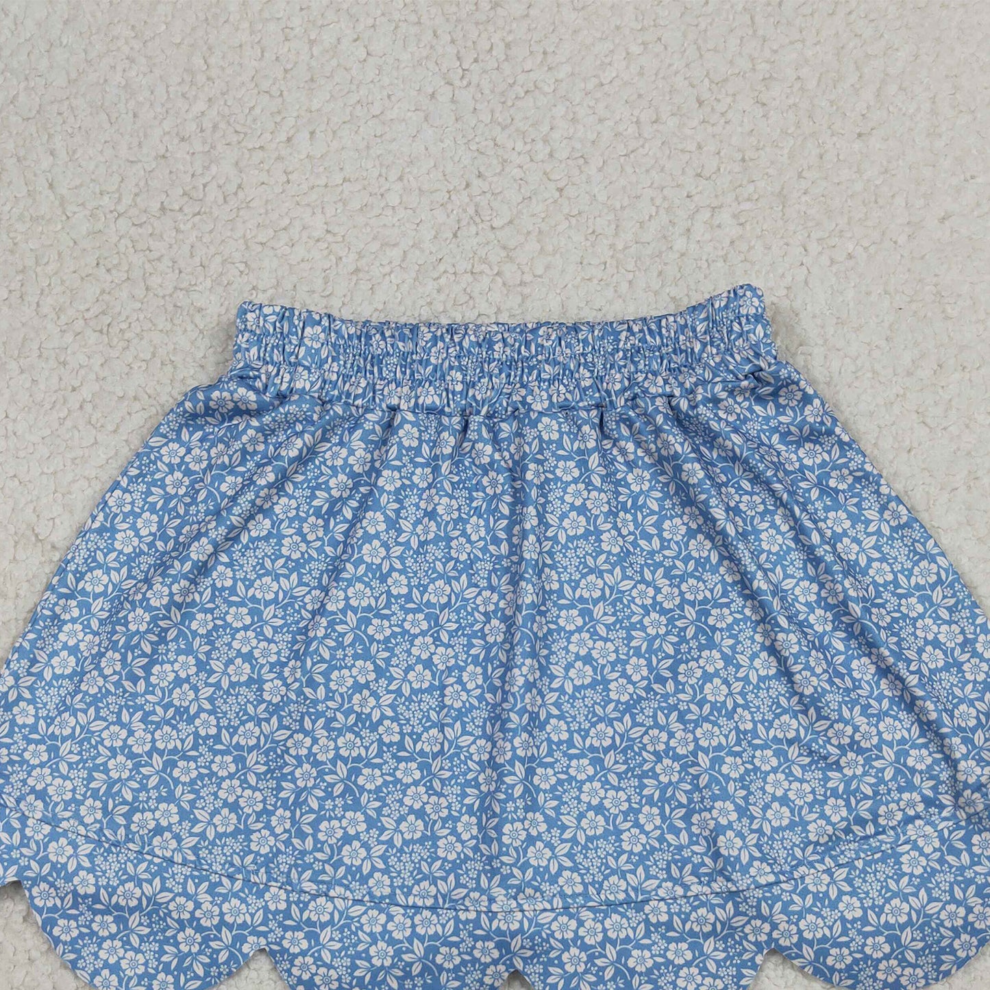 GLK0239 RTS NO MOQ （In stock）Blue floral elastic waist scallop kids girls skirts
