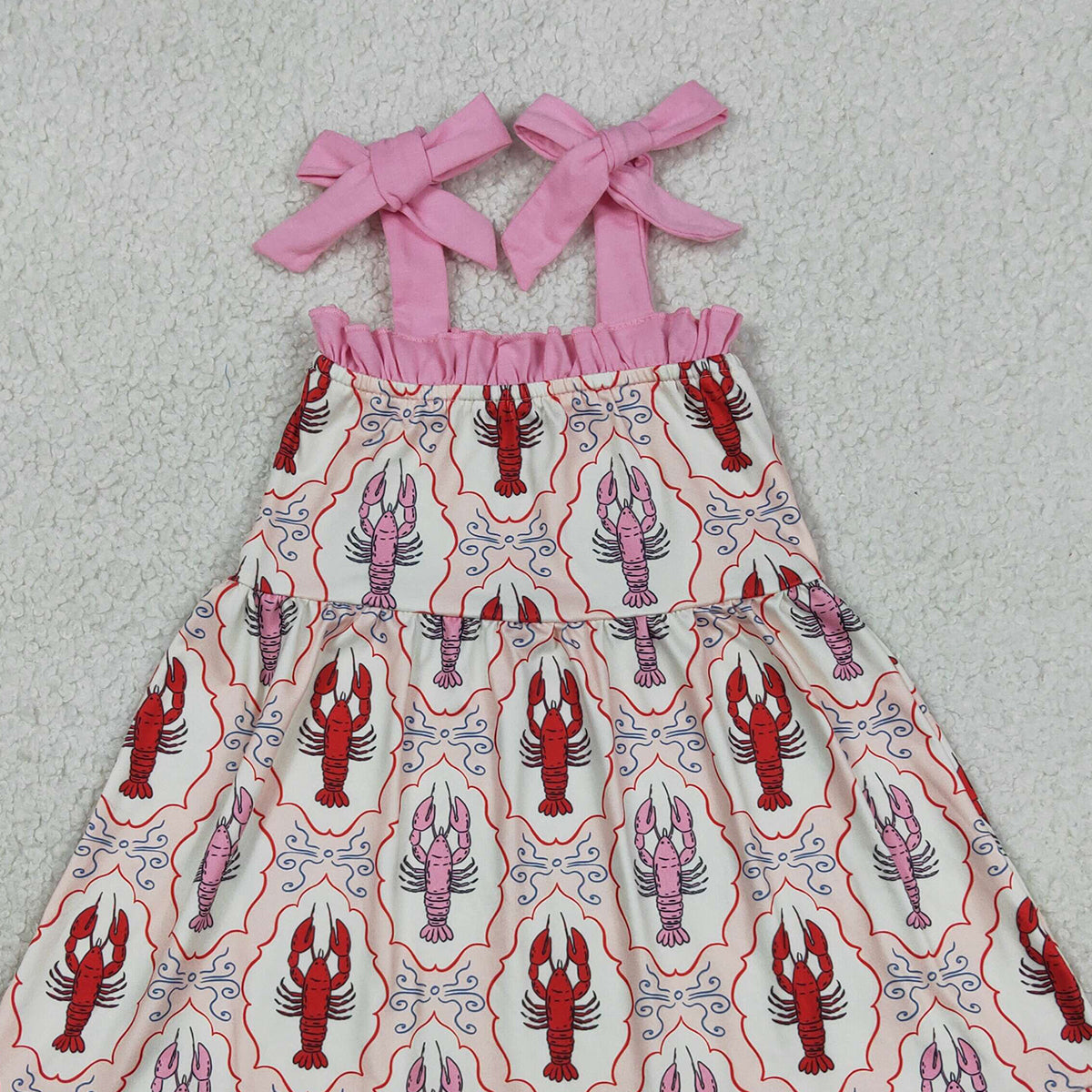 GSD3730 RTS NO MOQ （In stock）Pink adjustable straps crawfish ruffle girls dresses