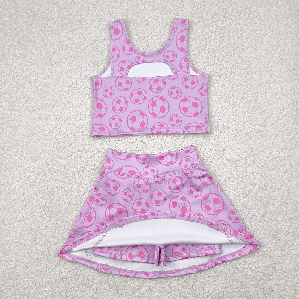 4.11 GSD1468 RTS NO MOQ Baby Girls Yoga Outfits  Pink Sleeveless soccer top skirt girls active wear set