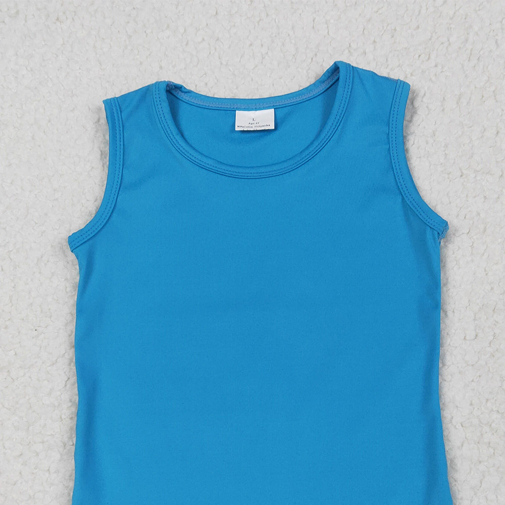 6.25  GT0986 RTS NO MOQ Baby Girls Summer Yoga Tops Baby Girls Blue Sleeveless Vests Top