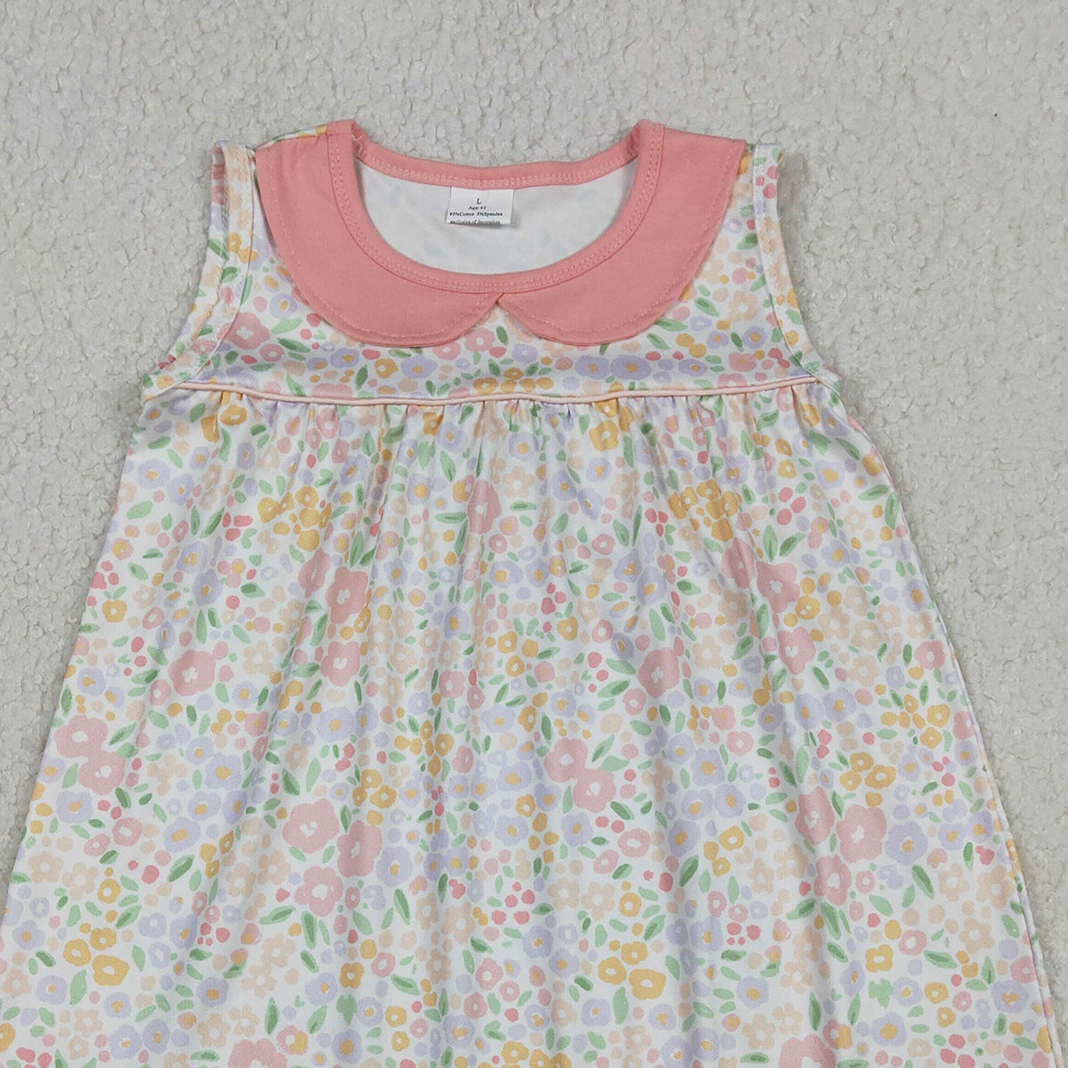 1.9 RTS NO MOQ （In stock）GSD3226 Baby Girls Sleeveless Pink Floral Collar Knee Length Dresses