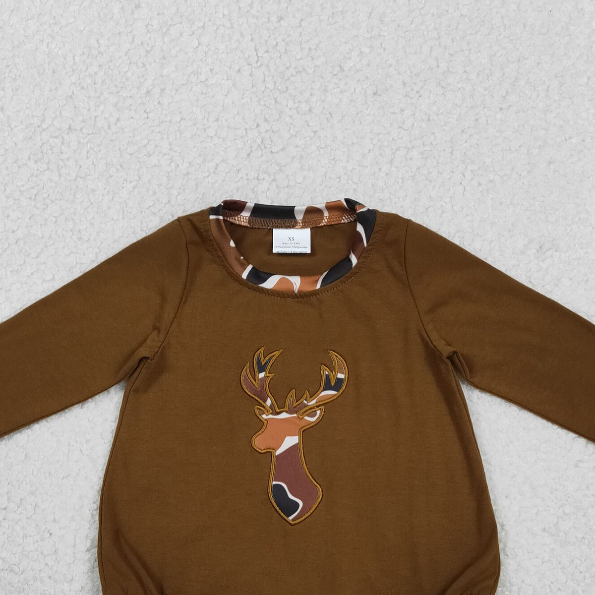 3.3 RST LR2260 Embroidery Camo Deer Baby Boys Brown Long Sleeve Hunting Rompers