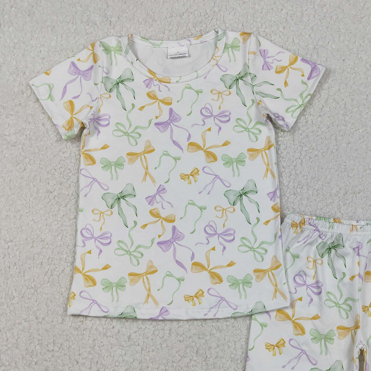 10.31 RTS NO MOQ （In stock）GSSO2717 Baby Boys Summer Outfits Baby Girls Mardigras Bows Plaid Top Ruffle Shorts Pajamas Sets