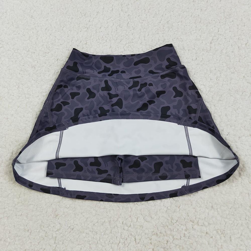 8.22 RTS NO MOQ （In stock）GLK0130 Baby Girls Summer Yoga Skirt Baby Girls Western Dark Gray Ducks Camo Yoga Skorts Bottom