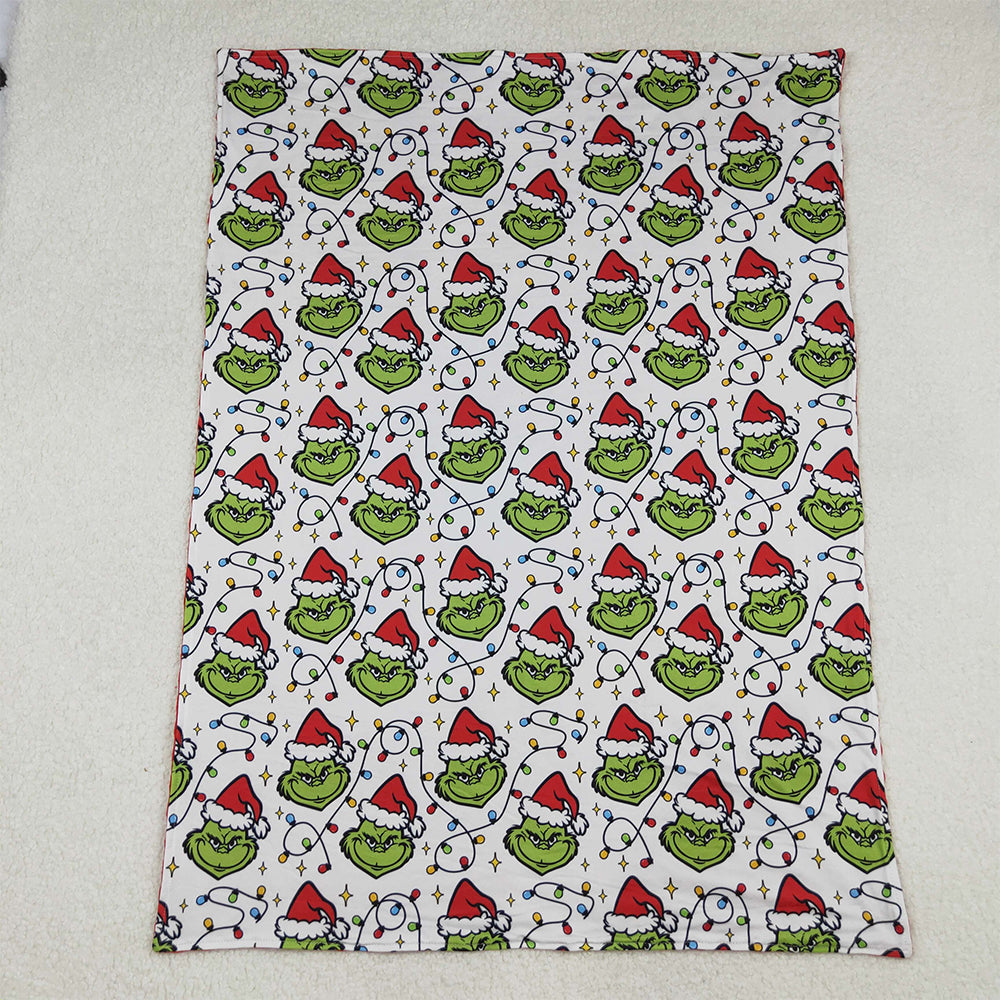 RTS NO MOQ （In stock）BL0222  Baby Blankets Christmas Lights Green Face Plaid Blankets