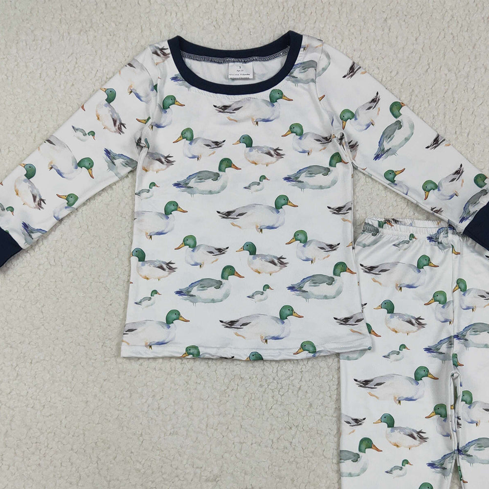 RTS NO MOQ （In stock）BLP1121 Baby Boys Winter Outfits Baby Boys Long Sleeves Ducks Top Pant Farm Pajamas Sets