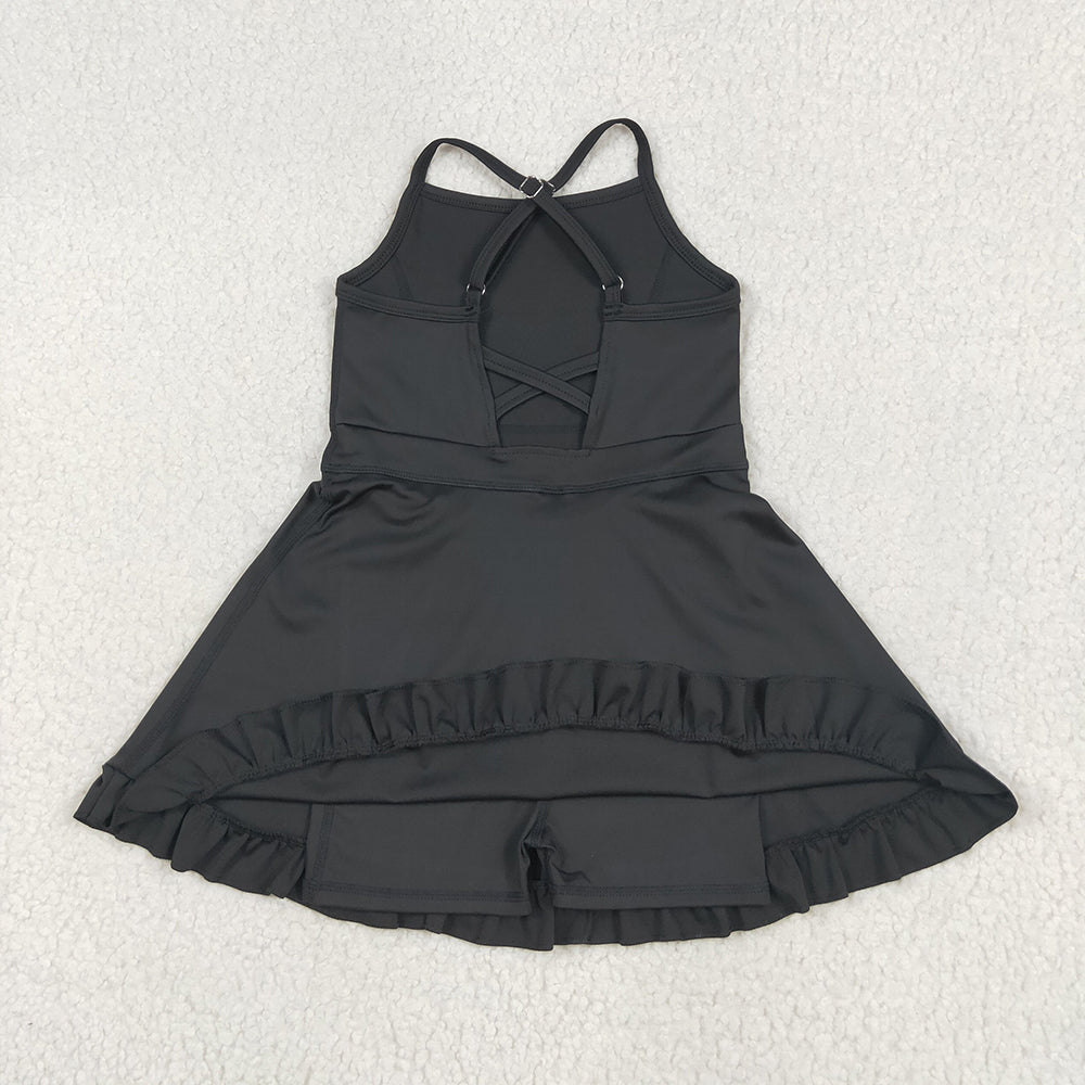 USA Shop (in stock) Baby Girls Summer Yoga Dress Black straps ruffle baby girls summer active wear