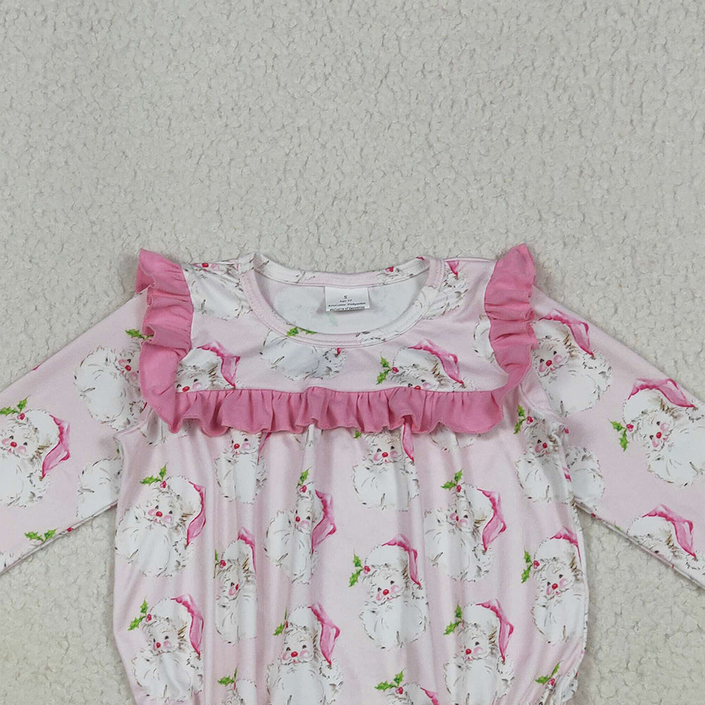 RTS NO MOQ （In stock）LR2208 Baby Girls Winter Rompers Baby Girls Christmas Pink Santa Ruffle Rompers
