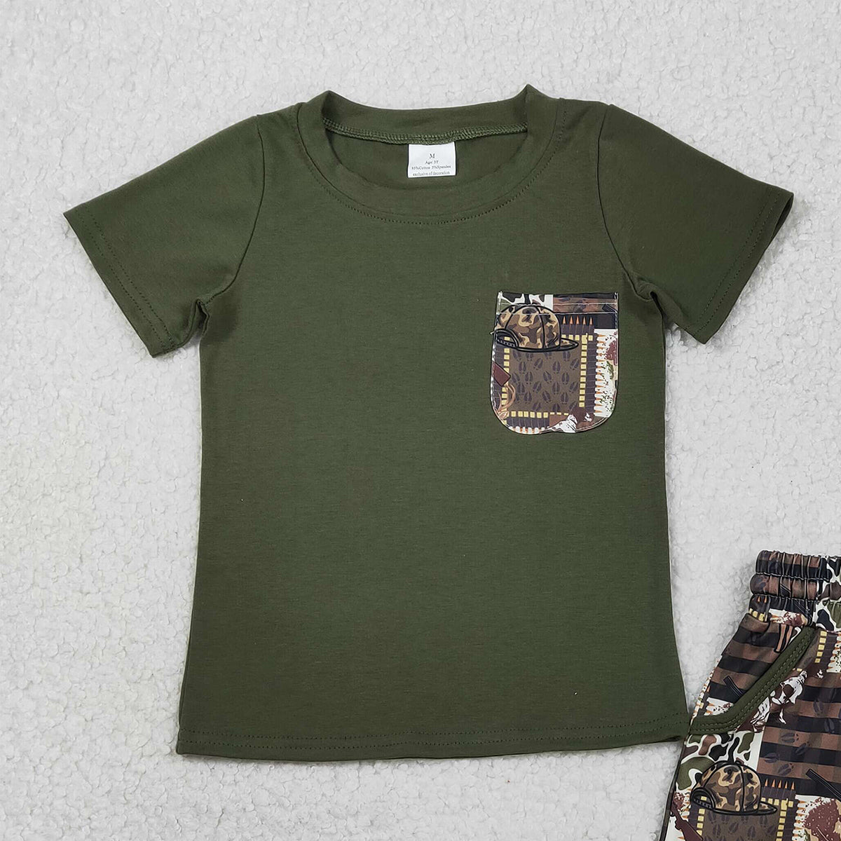 1.23 RTS NO MOQ （In stock）BSSO1848 Baby Boys Shirt Top Southern Deer Camo Pockets Shorts Hunting Clothes Sets
