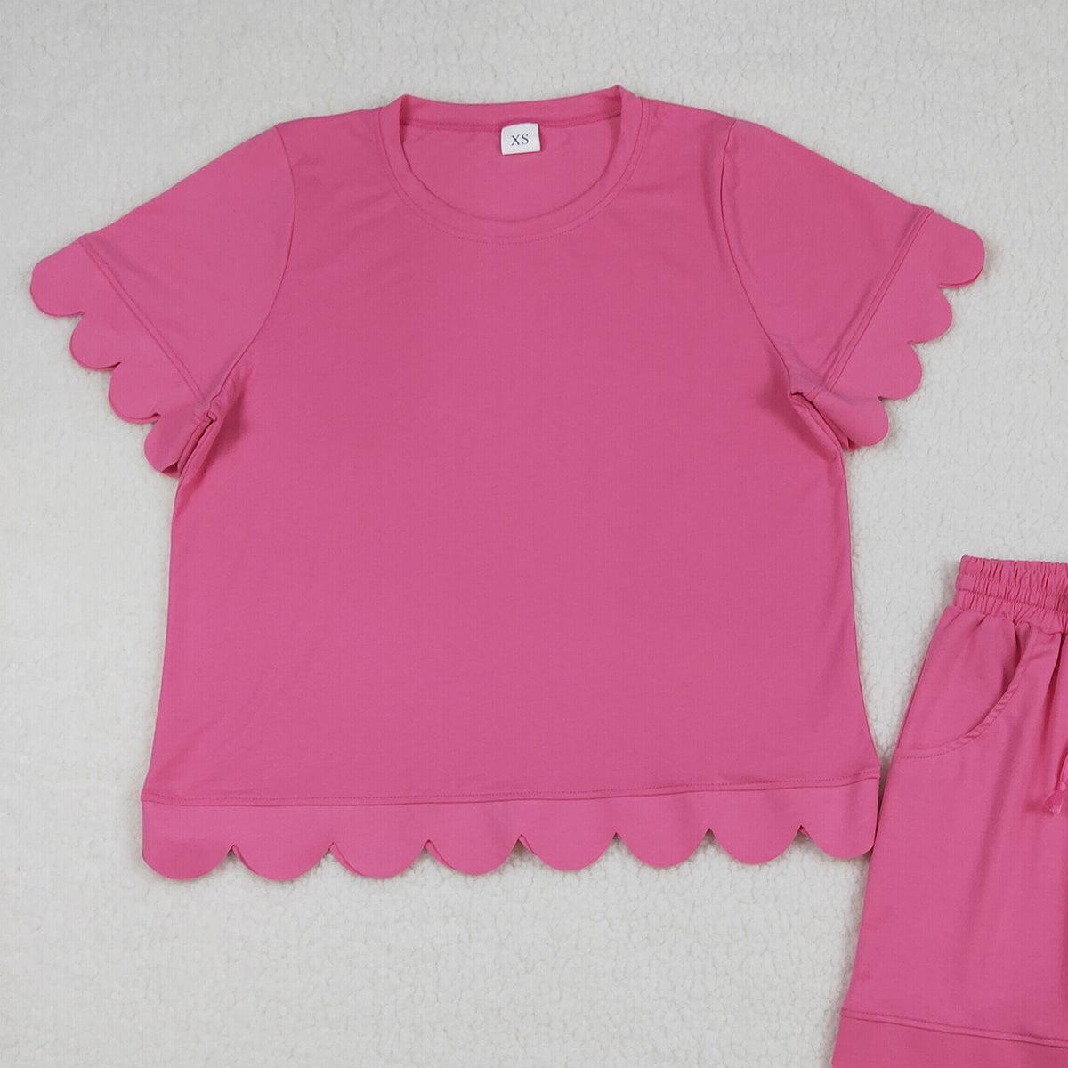 3.27 RTS NO MOQ （In stock）GSSO3204 Hot pink scallop top shorts adult women summer outfits