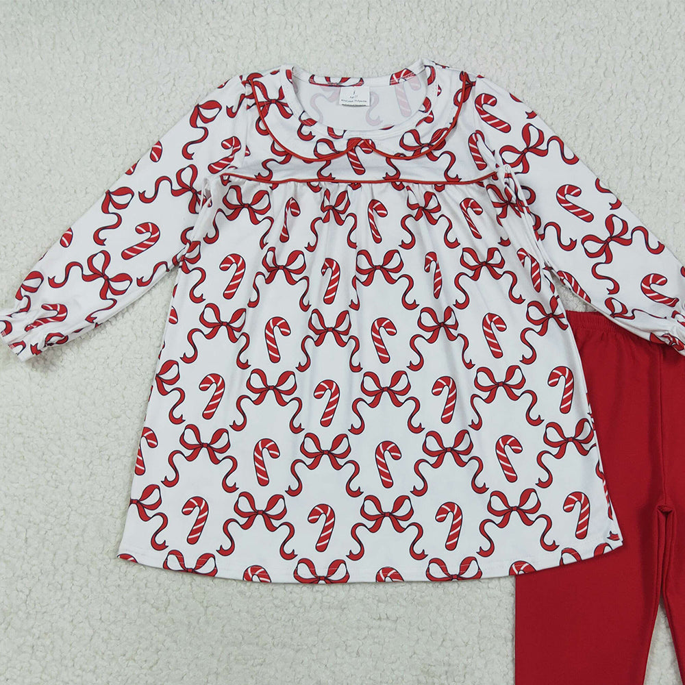 RTS NO MOQ （In stock）GLP2484 Baby Girls Winter Outfits Baby Girls Christmas Candy Cane Tunic Legging Clothes Sets