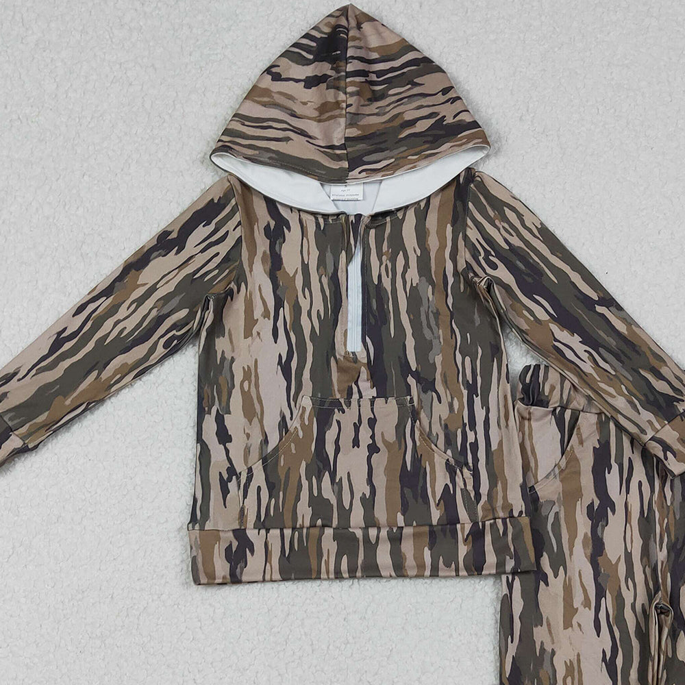 10.13 RTS NO MOQ （In stock）BLP1264 Baby Boys Winter Outfits Baby Boys Olive Camo Hoodies Pockets Pants Southern Clothes Sets