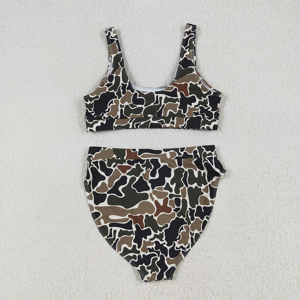 8.19 S0566+S0567 RTS NO MOQ Adult Women's Swimsuit Dark camo adult women summer swim top summer swim bottom sets