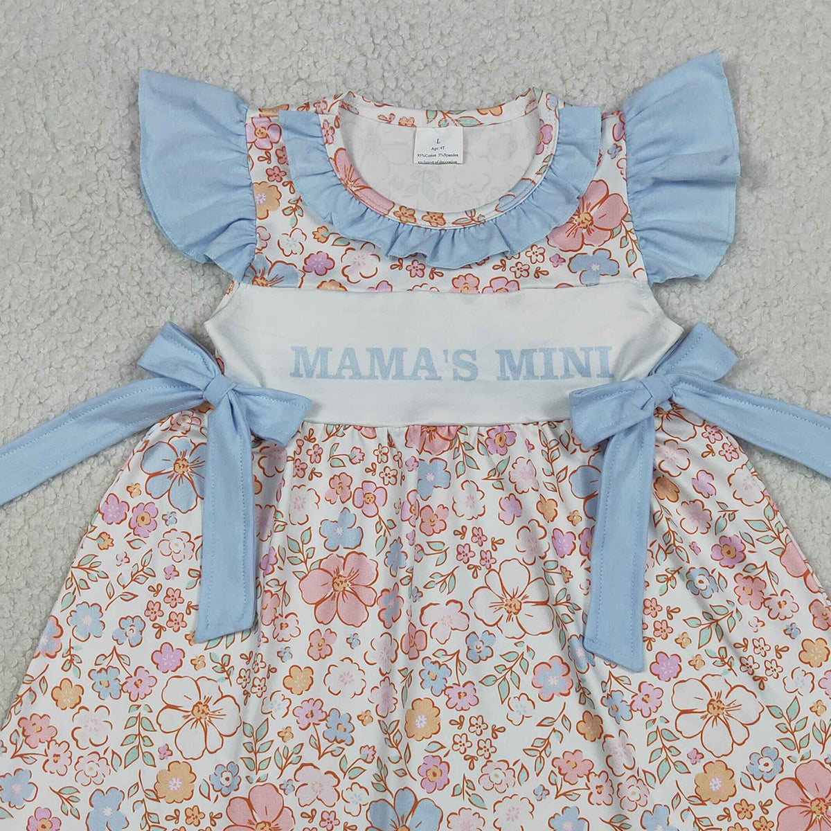4.7 GSD3648 RTS NO MOQ （In stock) Flutter sleeves floral mama's mini kids girls dresses