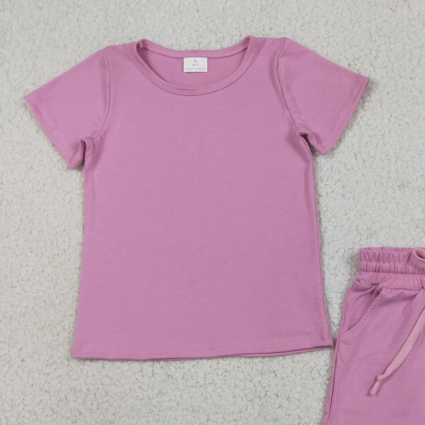 GSSO3348 RTS NO MOQ （In stock ）Short sleeves peach cotton top ruffle shorts girls outfits