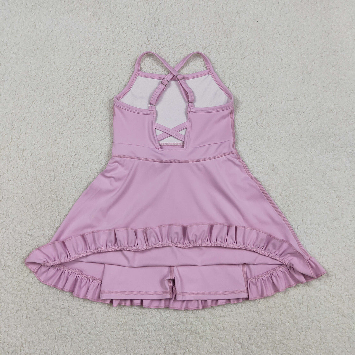 3.6 RTS NO MOQ （In stock）S0712 Kids Fashion Clothes Baby Girls Lavender Strap Yoga Ruffle Active Shorts Knee Length Dresses