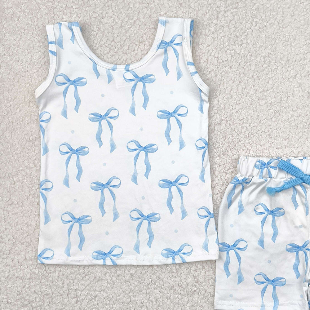 7.19  GSSO2478RTS NO MOQ Baby Girls Summer Outfits baby girl clothes yoga bow sleeveless shorts set