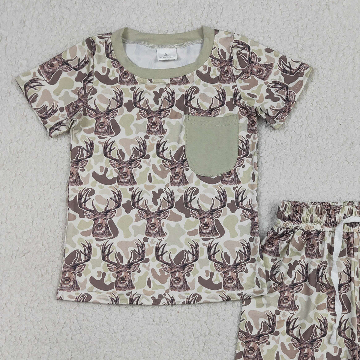 BSSO1794 RTS NO MOQ （In stock ）Short sleeves deer camo pocket top shorts boys outfits