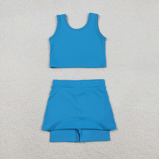 11.22 RTS NO MOQ （In stock）GSD2659 Baby Girls Blue Vest Top Skirt Shorts Bottom Active Active Clothes Yoga Set