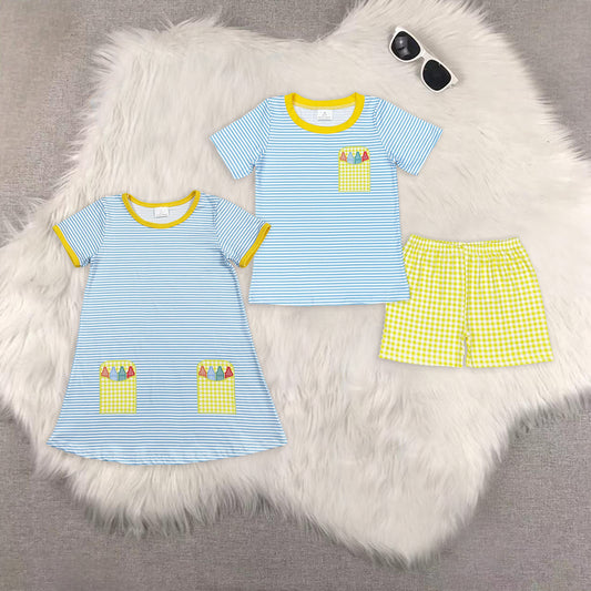 8.01   Sibling Short sleeves crayon boys back to school clothes dress