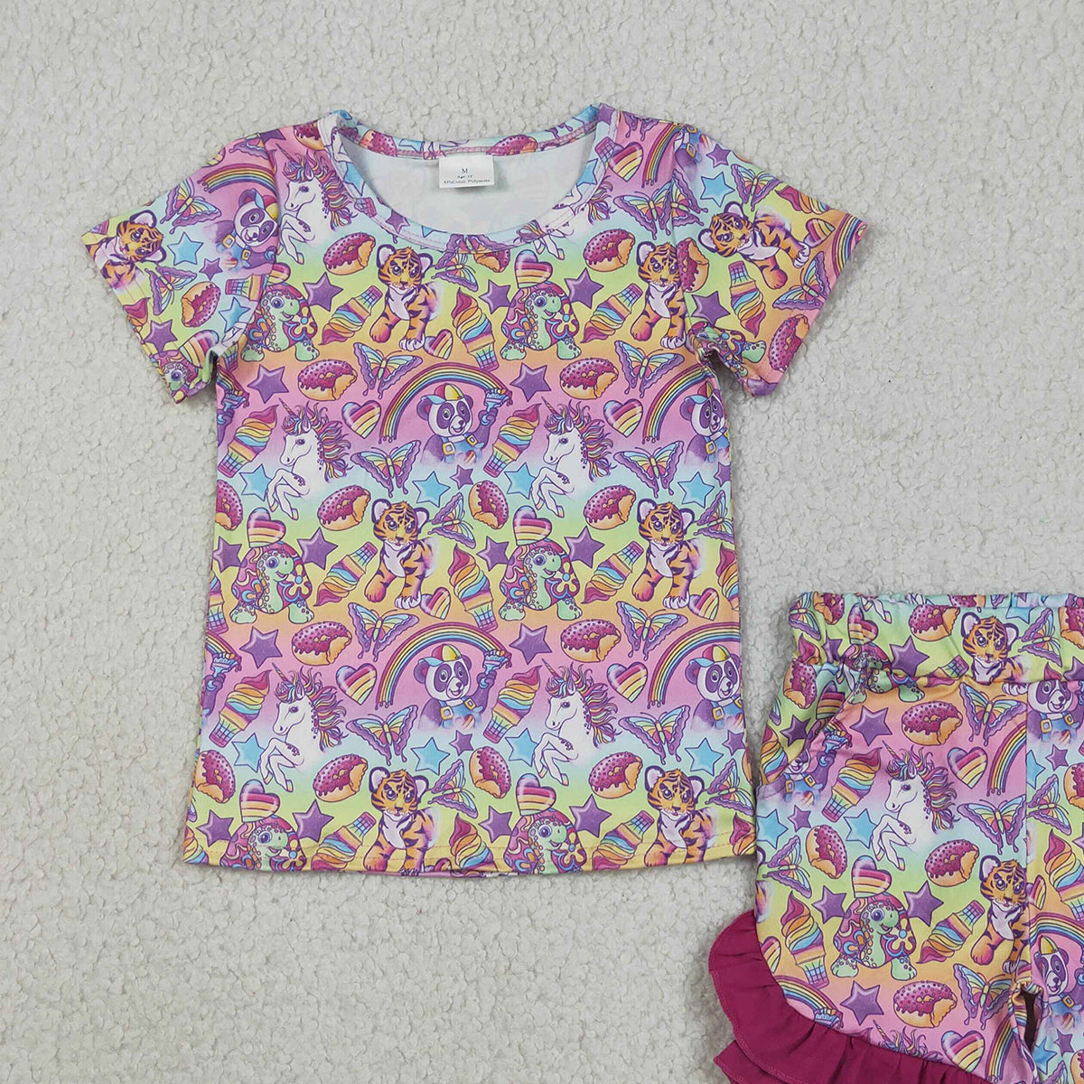 GSSO3472 RTS NO MOQ （In stock ）Short sleeves donut kids girls summer outfits