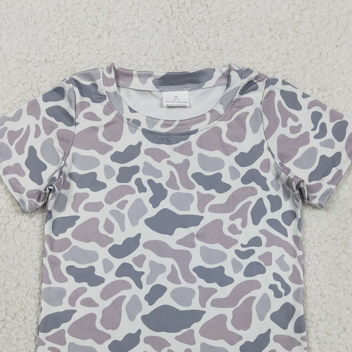 2.9 RTS NO MOQ （In stock）BT1712 Kids' Clothing for Baby Boys Short Sleeve Light Grey Camouflage T-shirt Top