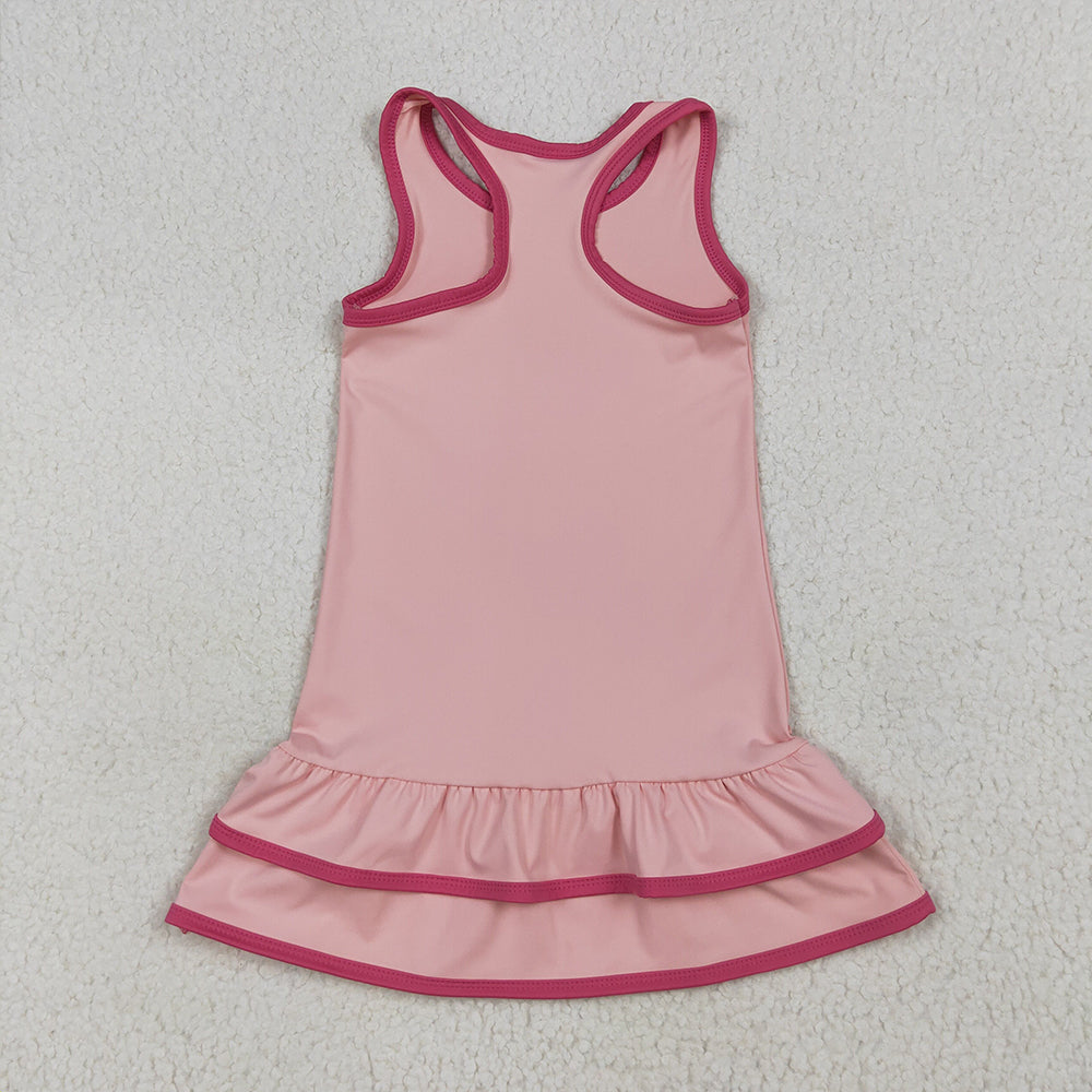 RTS NO MOQ （In stock） GSD2630 Baby Girls Summer Dress Baby Girls Pink Sleeveless Ruffle Yoga Knee Length Dresses