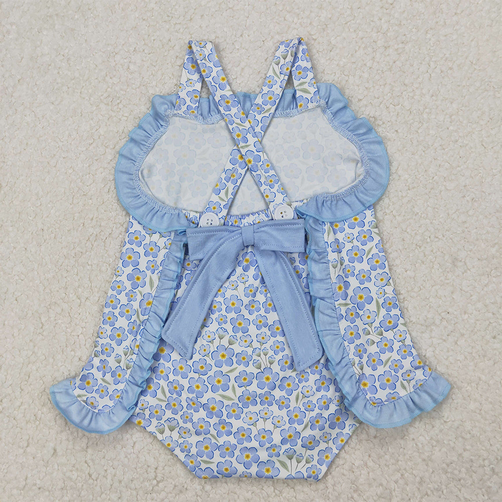 4.08 SR2791 RTS NO MOQ Straps blue ruffle floral baby girls summer romper