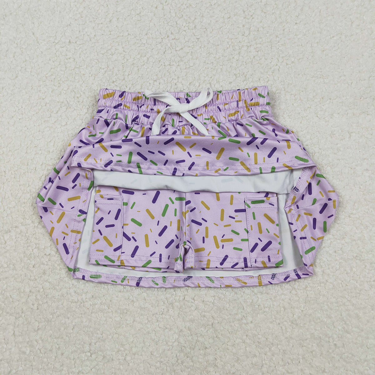 12.9 RTS NO MOQ （In stock）GLK0144 Baby Girls Purple Sprinkles Team Skirts Shorts Bottom