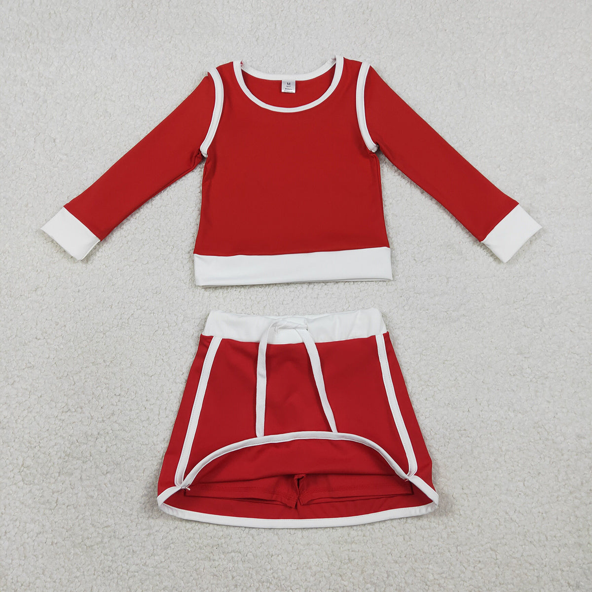 2.3 RTS NO MOQ （In stock）GLD1482 Baby Girls Red Long Sleeve Top Skirts Shorts Yoga Active Clothes Sets