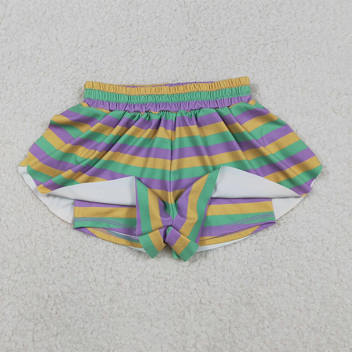 11.13 RTS NO MOQ （In stock）SS0685 Baby Girls Mardigras Stripes Yoga Active Ruffle Shorts Bottoms