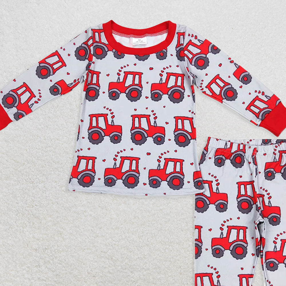 BLP0449 RTS NO MOQ Baby Boys Winter Outfits Red heart tractor kids boys farm valentines pajamas