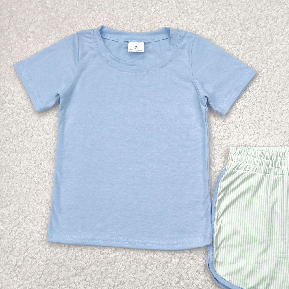 BSSO1481 RTS NO MOQ Baby Boys Summer Boys Outfits Baby Boys Summer Blue Top Green Shorts Set