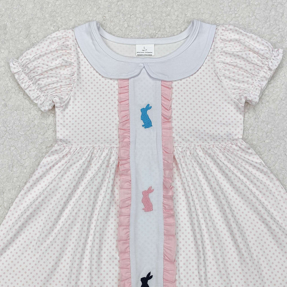 GSD1771 New Rts No Moq 8-9 Days By Air Arrived it Short sleeves polka dots bunny baby girls Easter dress