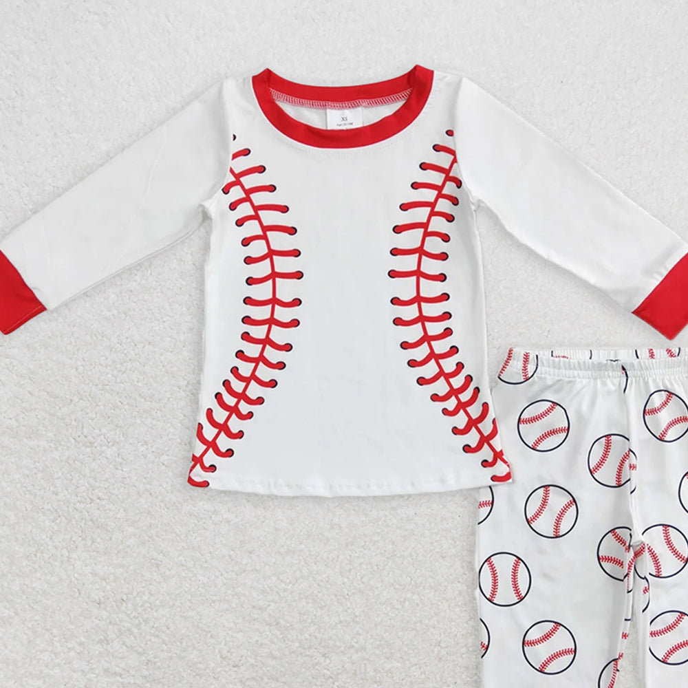 BLP0425RTS NO MOQ Baby Boys Winter Outfits White baseball top pants toddler kids pajamas