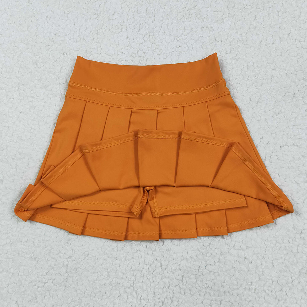 RTS NO MOQ （In stock）GLK0109 Baby Girls Summer Yoga Skirt Baby Girls Orange Yoga Skorts Bottom Pleated Skirts