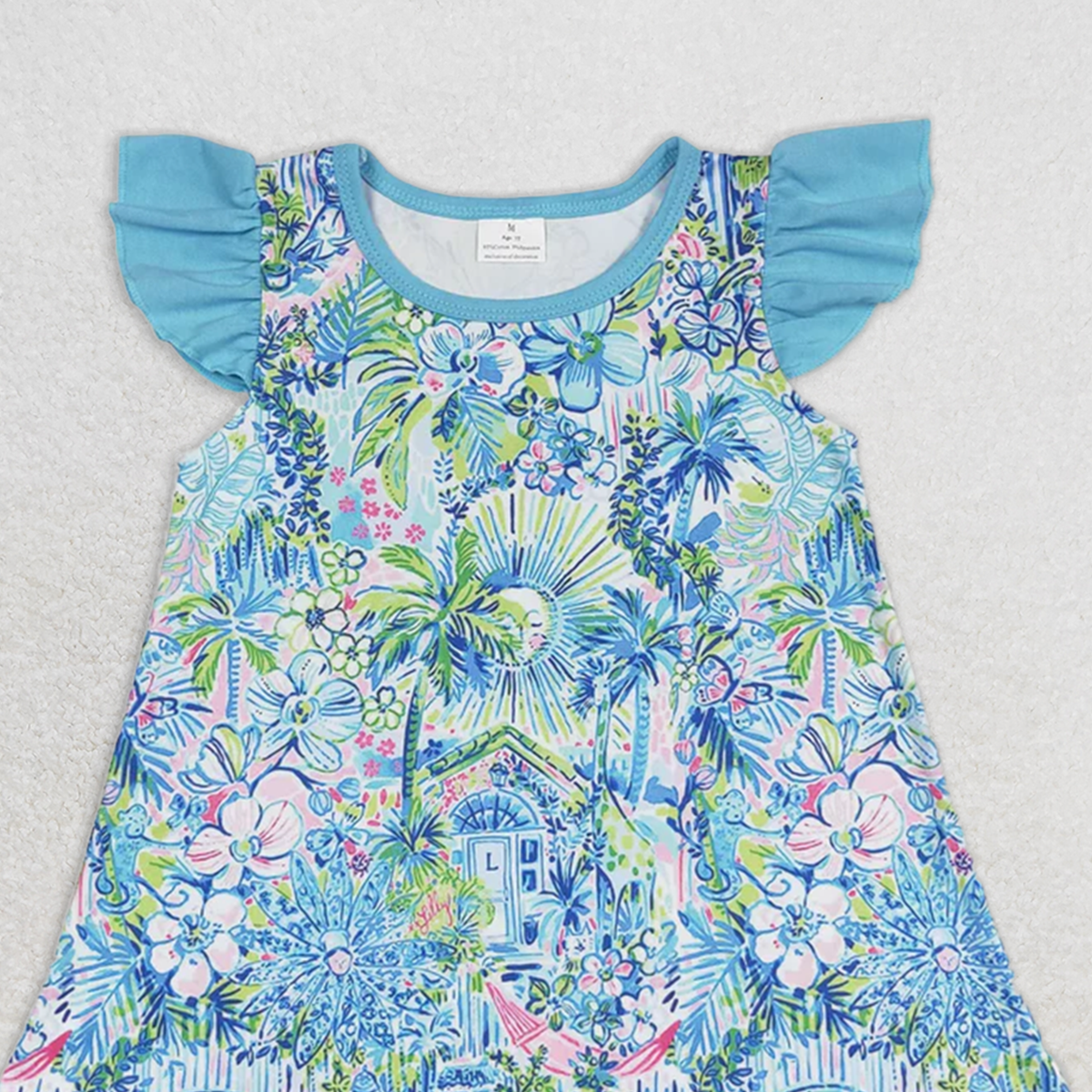 GT0562 RTS NO MOQ Baby Girls Summer Tops Baby Girls Flower Pearl Tunic Top