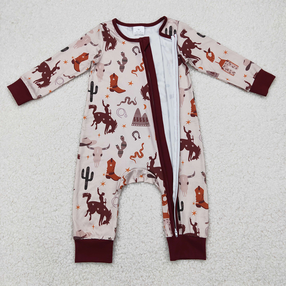 4.11 LR2188RTS NO MOQ Baby Boys Winter Rompers Cactus boots rodeo zipper baby kids western romper