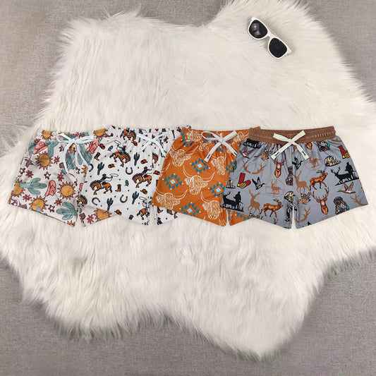 8.19 RTS Sibling Baby Boys Summer Swimsuits Highland cow aztec western kids boys summer swim trunks