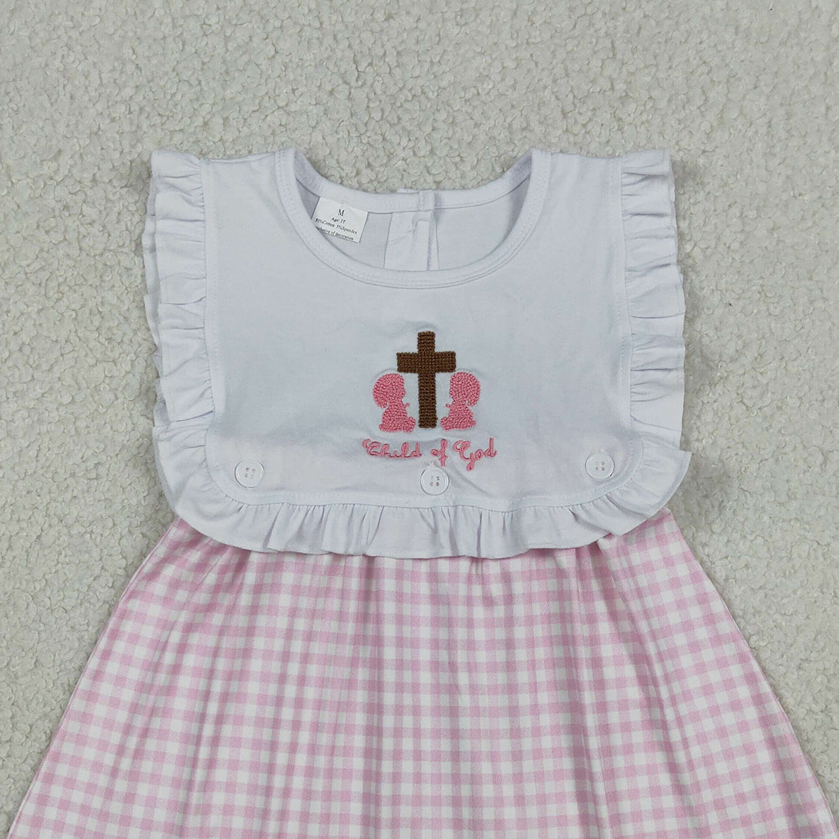 4.15 GSD3201 RTS NO MOQ （In stock ）Child of god cross pink plaid girls Easter dresses