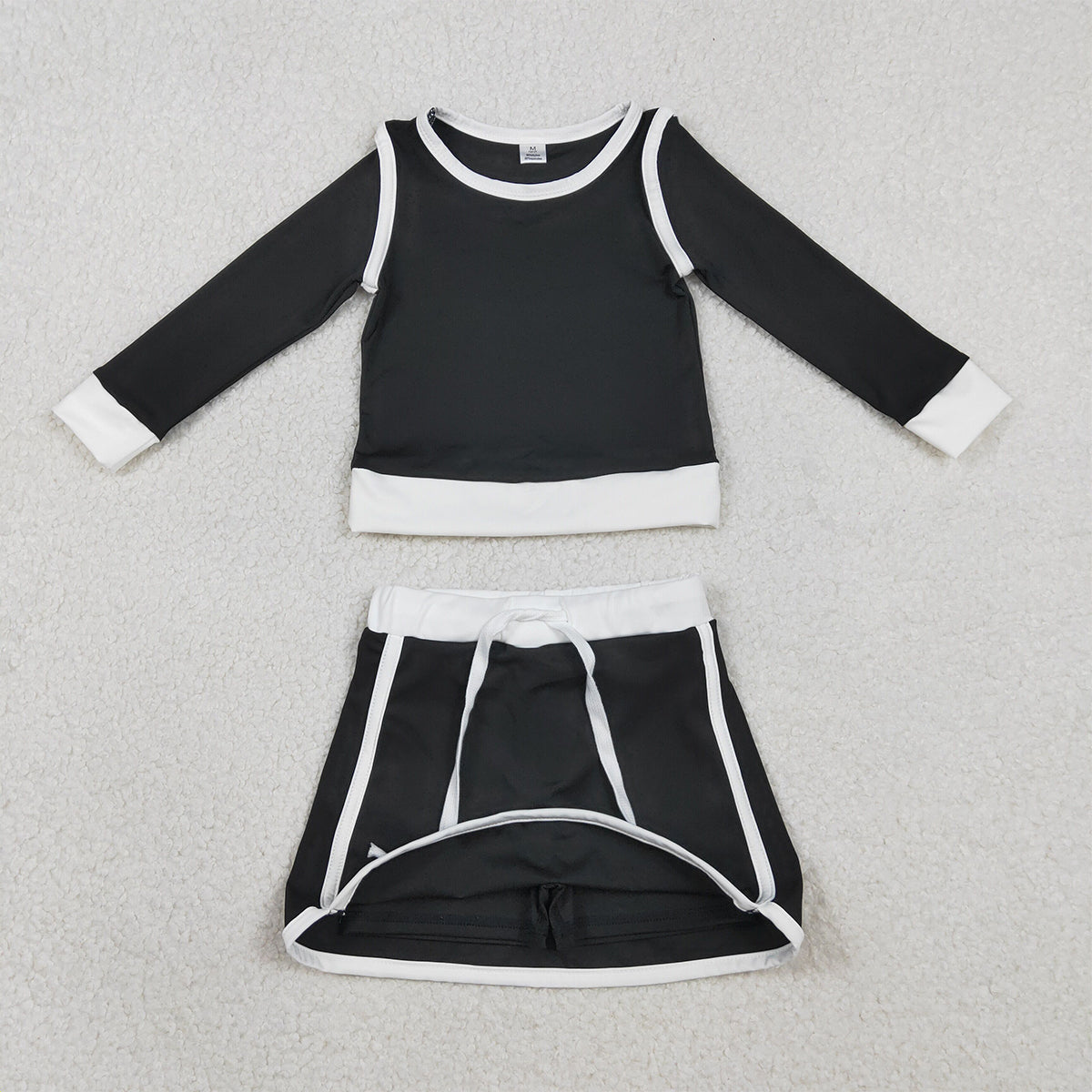 2.7 RTS NO MOQ （In stock）GLD1481 Baby Girls Black Long Sleeve Top Skirts Shorts Yoga Active Clothes Sets