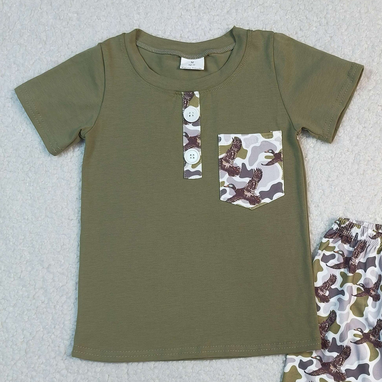 BSSO1856 RTS NO MOQ （In stock ）Short sleeves pocket top duck camo shorts boys outfits