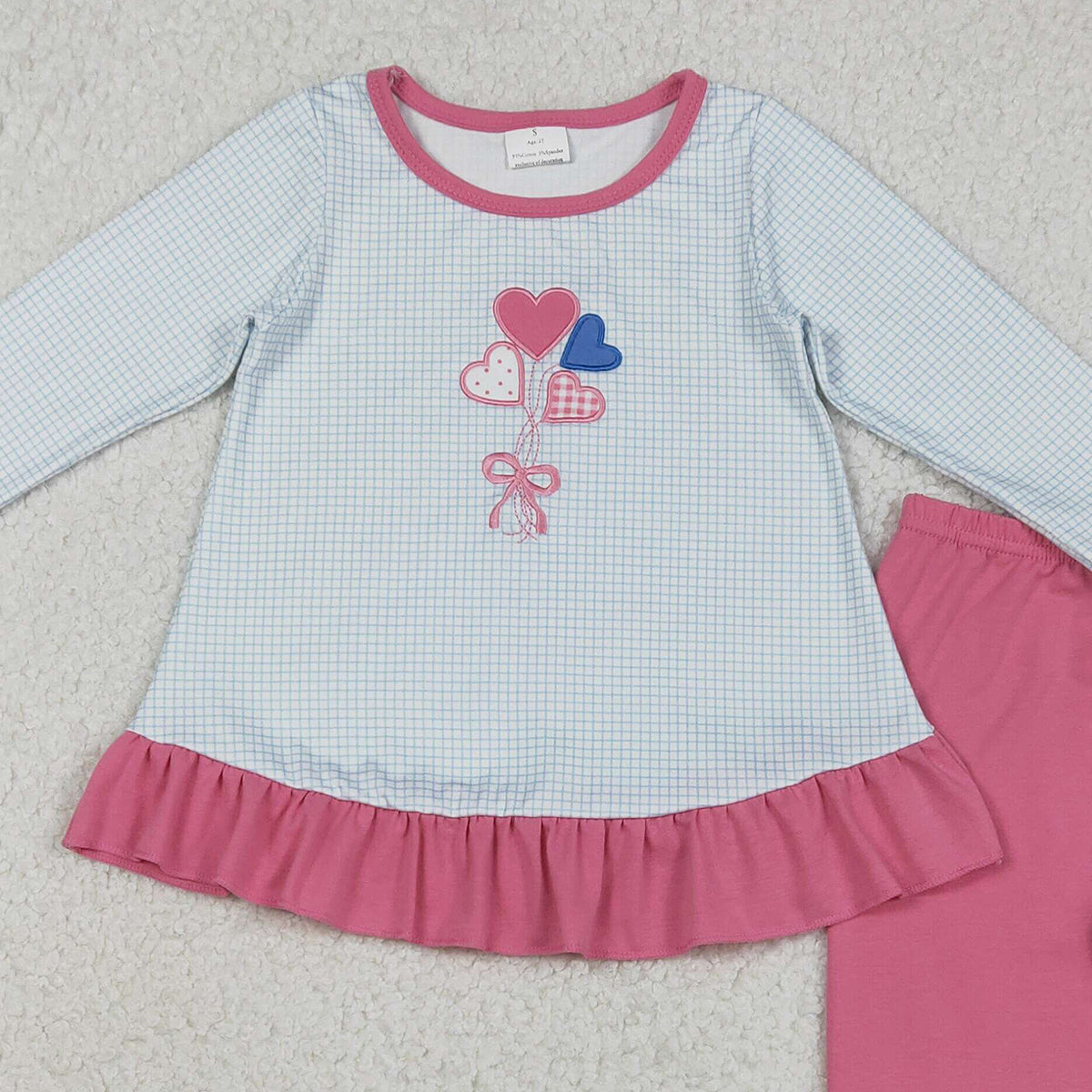 12.18 RTS NO MOQ （In stock）GLP2929 Embroidery Bows Hearts Baby Girls Stripe Ruffle Tunic Leggings Valentines Clothes Sets