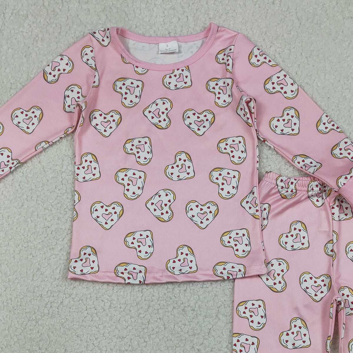 1.14 RTS NO MOQ （In stock）GLP3245 Baby Girls Pink Donuts Hearts Top Pants Valentines Pajamas Sets