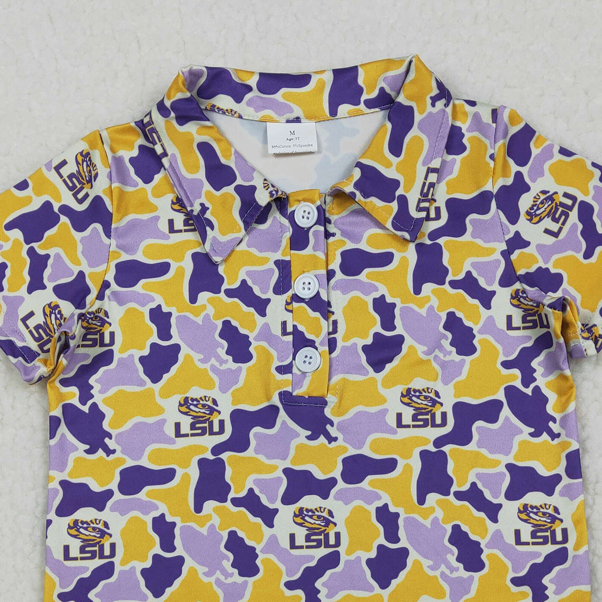 3.30 RTS NO MOQ （In stock）BT1744 Purple yellow camo kids boys team polo shirt