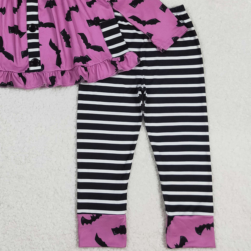 RTS NO MOQ （In stock）GLP2693 Baby Girls Winter Outfits Halloween Bat Pockets Tunic Stripe Leggings Set Cute Costume Outfit for Kids