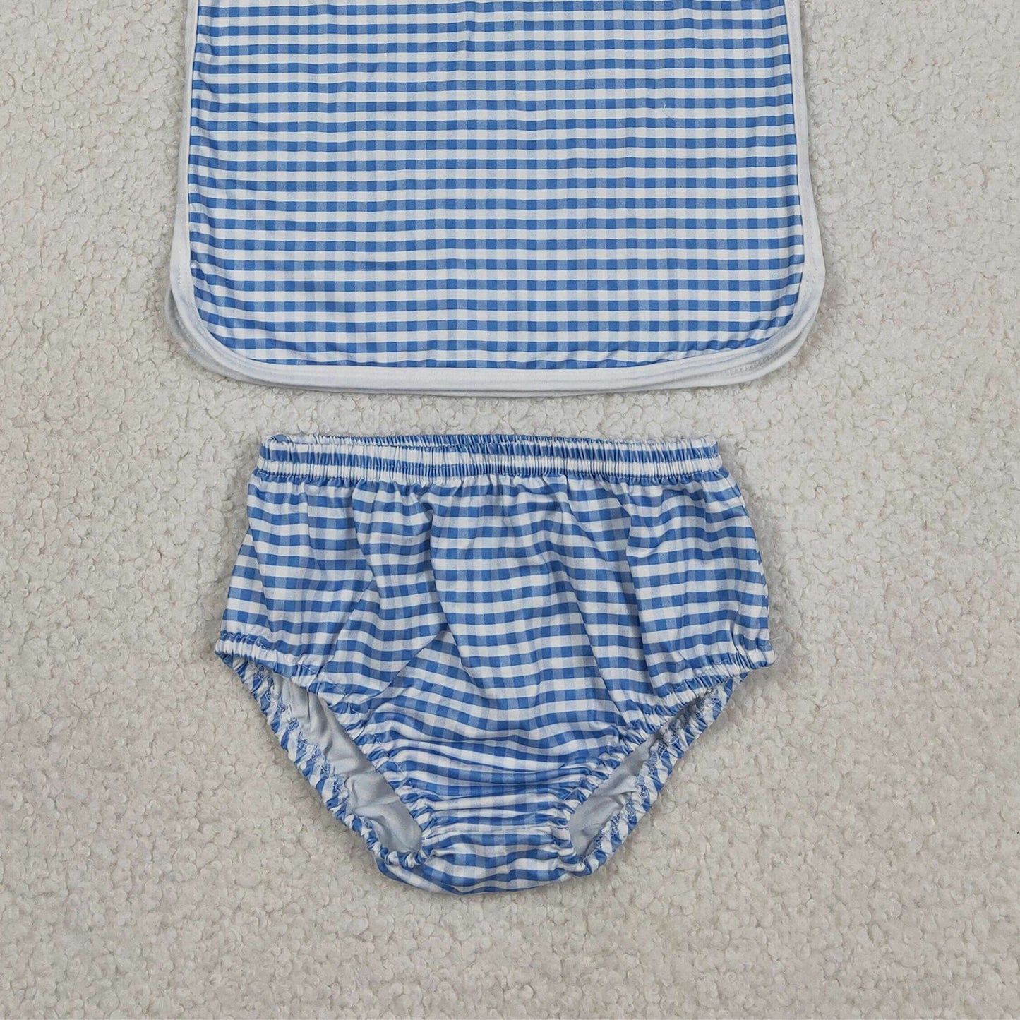 GBO0531 RTS NO MOQ （In stock）Sleeveless top light blue plaid bummies baby girls set