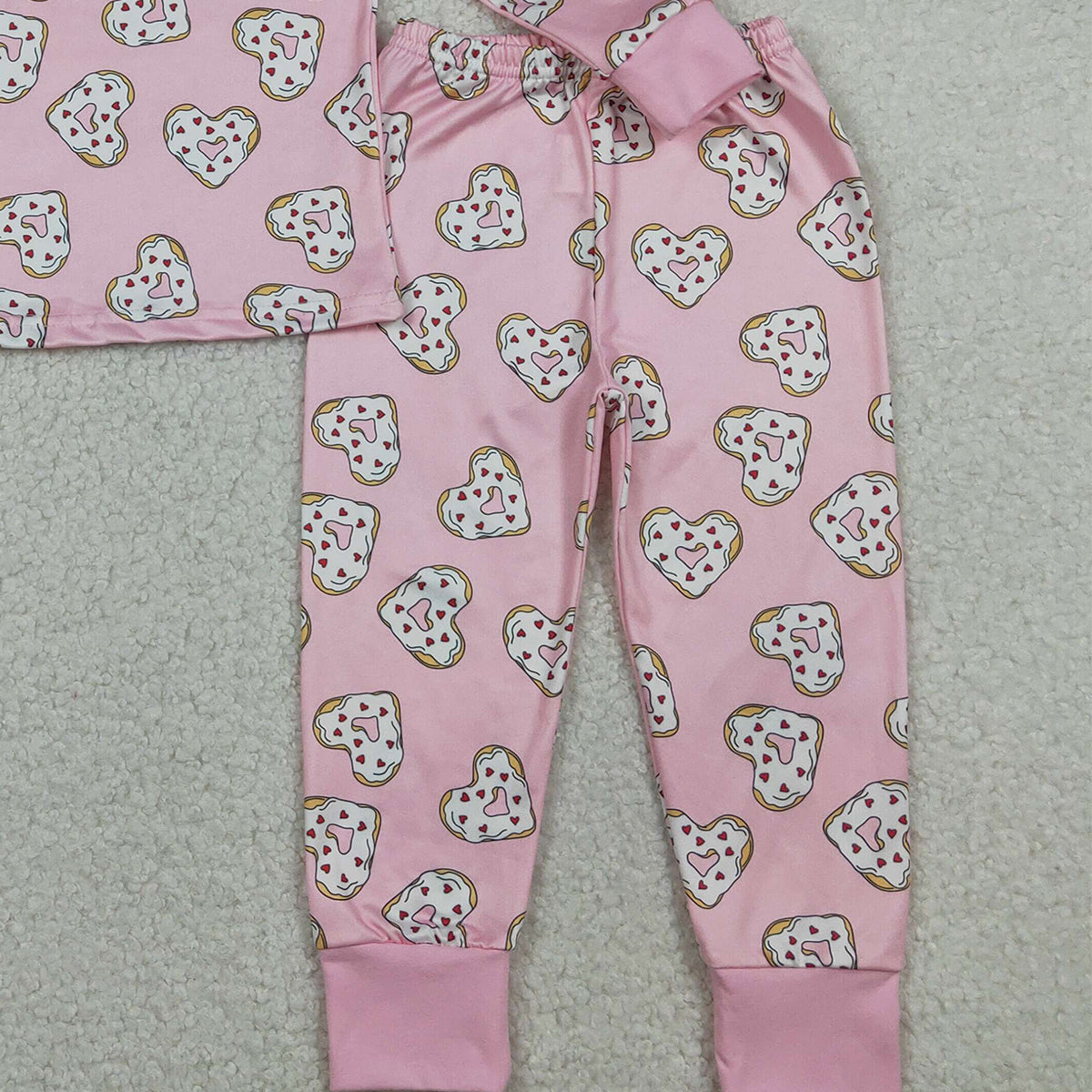 1.14 RTS NO MOQ （In stock）GLP3245 Baby Girls Pink Donuts Hearts Top Pants Valentines Pajamas Sets