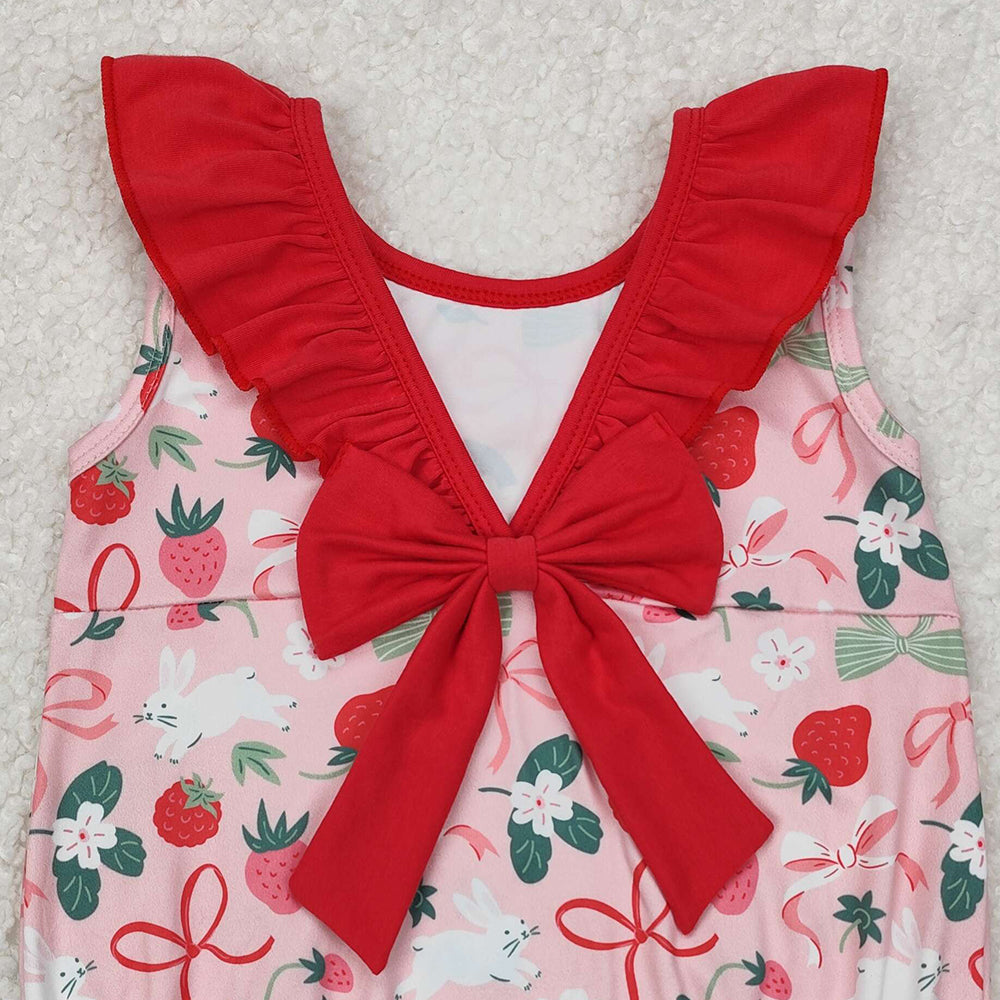 6.03  SR2582 New Rts No Moq 8-9 Days By Air Arrived it Sleeveless ruffle strawberry rabbit bow girls Easter romper